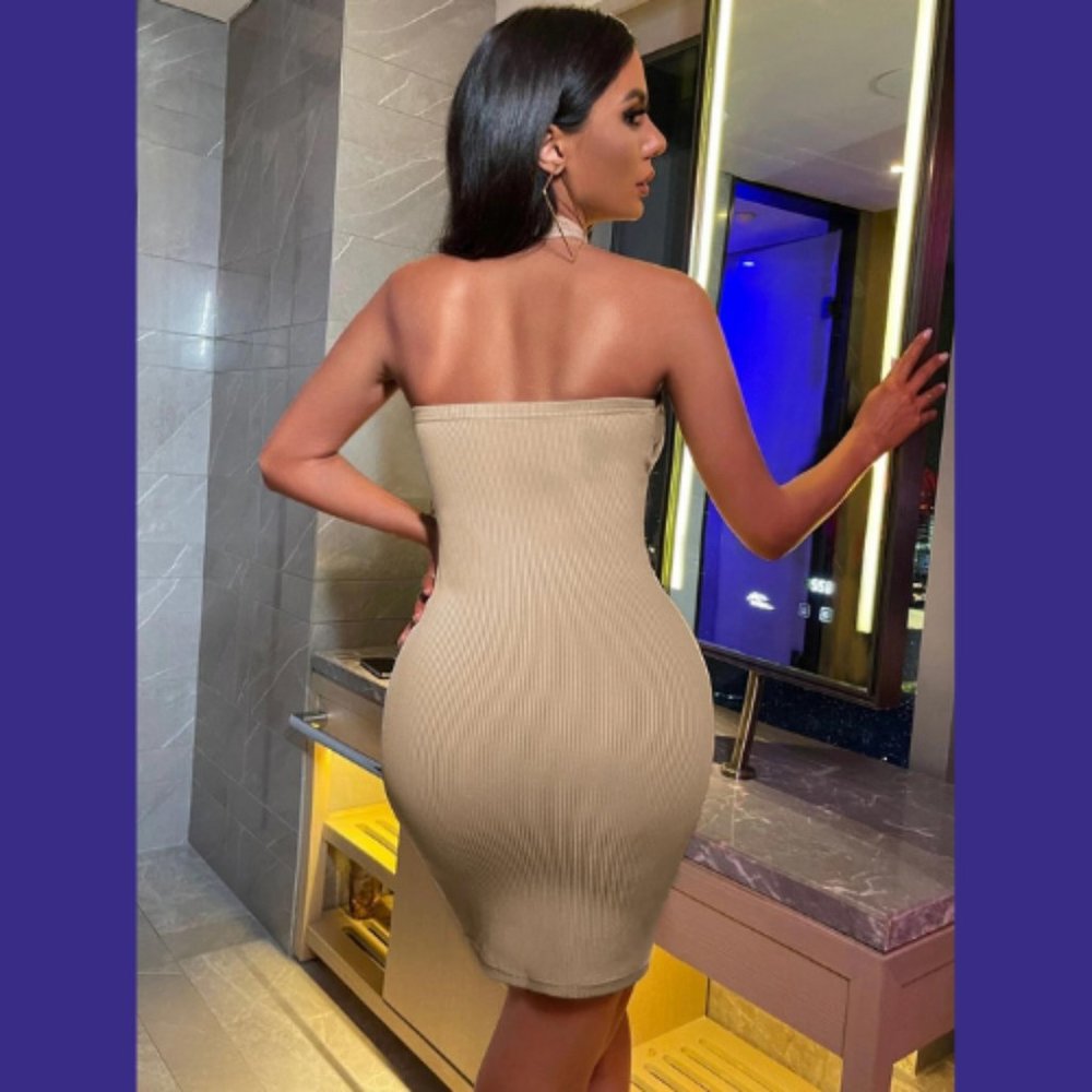 Backless Halter neck Cut Out Ribbed Knit Bodycon Dress M - Picture 4 of 5